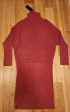 Anna Cai Brown Midi knit sweater Dress turtle neck cozy Dolman Sleeves size L