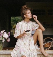 Spell & The Gypsy Rose Garden Mini Dress Size S Floral Puff Sleeve Boho Shirred