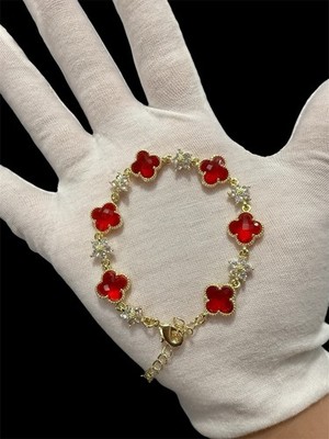 6 Clover Leafs RED 14K Gold Filled 7   Bracelet 