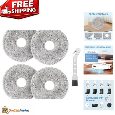 4-Pack Washable Mop Pads for Dreame & MOVA Robot Vacuums - Ultra Cleaning Power