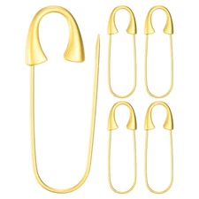 5-Pack Large Safety Pin, 1.73 In(44mm) Heavy Brooch Pin [Gold Tone]