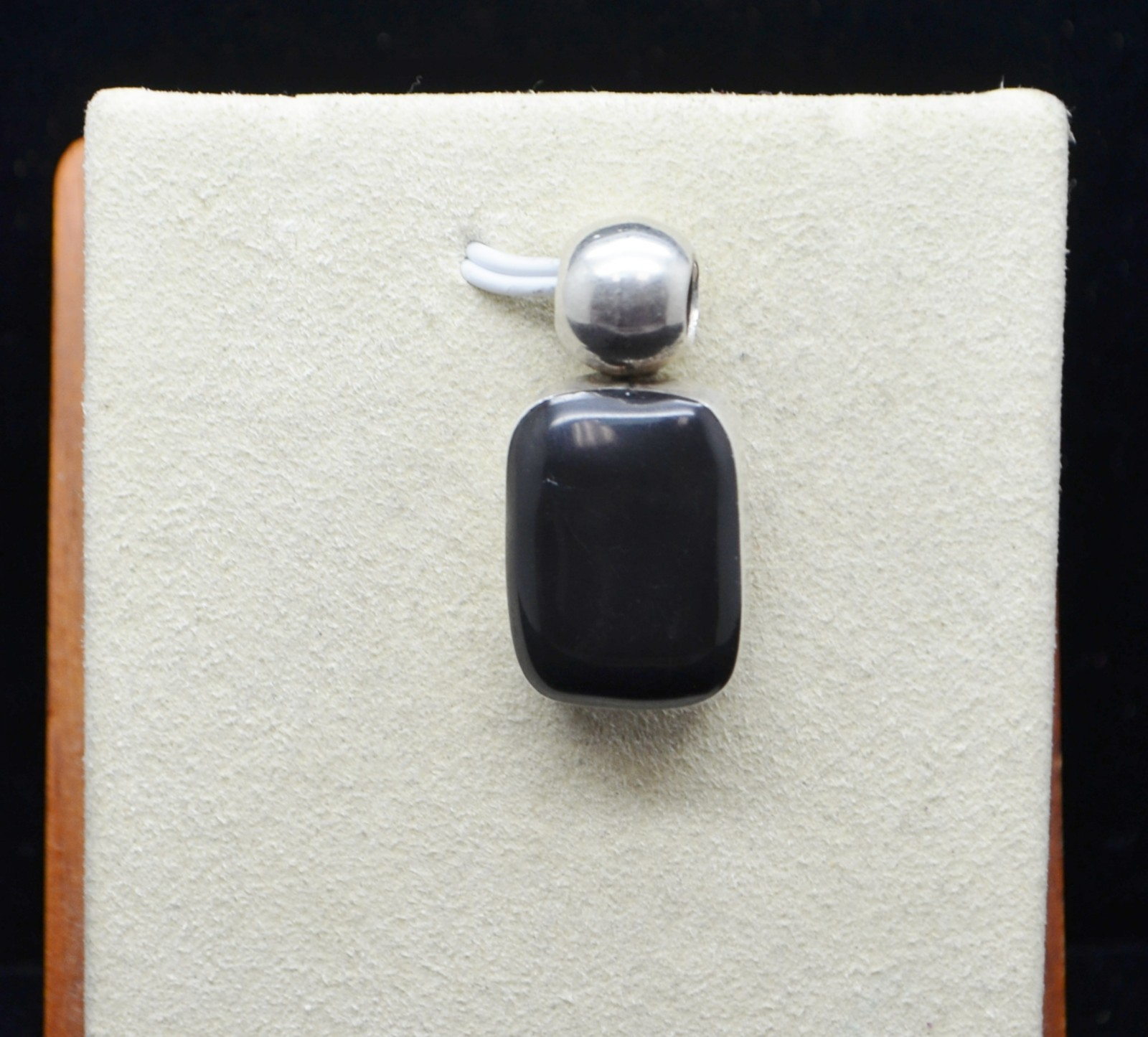 Sterling Silver Dark Shaped Rectangular Stone Cha… - image 1