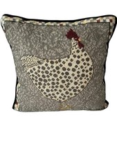 Warren Kimble Embroidered Spotted Chicken Pillow Checkerboard Farmhouse 16 x 16