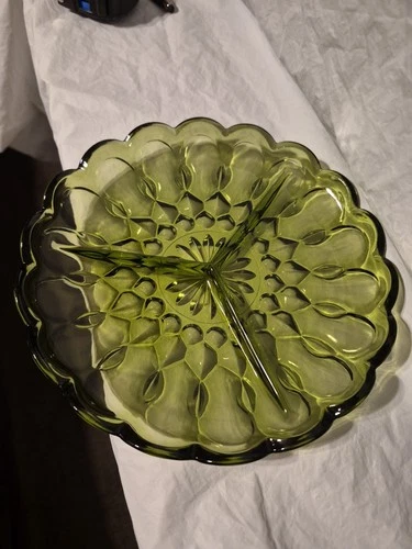 Vintage Anchor Hocking Divided Oval Relish Dish Fairfield Avocado Green 1970s