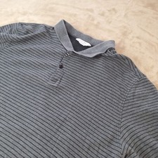 Calvin Klein Polo Shirt Mens Medium Gray Striped Body Fit Preppy