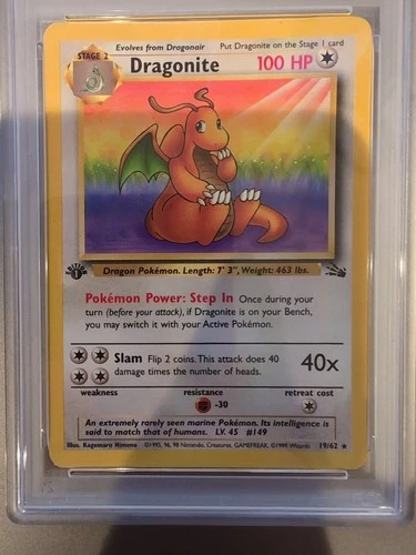 1999 POKEMON FOSSIL #19 DRAGONITE 1ST EDITION