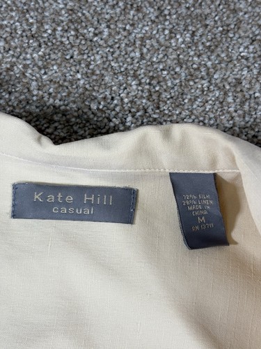 Kate Hill Silk Linen Top Single Button Beige Long Sleeve • Size Medium - Picture 5 of 9