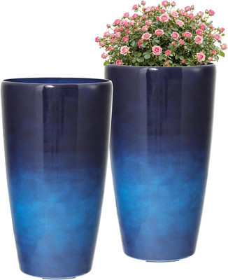 Set of 2 Large 22.8'' H Gradient Blue Planters with Drainage Hole for Indoor/Outd