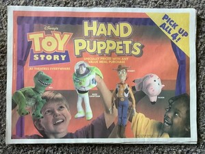 Lot 7 Burger King Placemats - Toy Story on Video Placemats Hand Puppets-AA