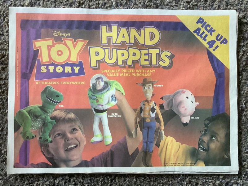Lot 7 Burger King Placemats - Toy Story on Video Placemats Hand Puppets-AA