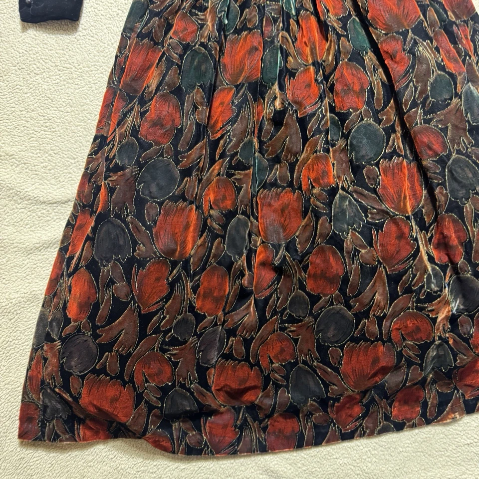 Vestido Scott McClintock Mujer 8 Negro Floral Terciopelo Línea A Vintage Cerradura Trasera Foto 4 de 4