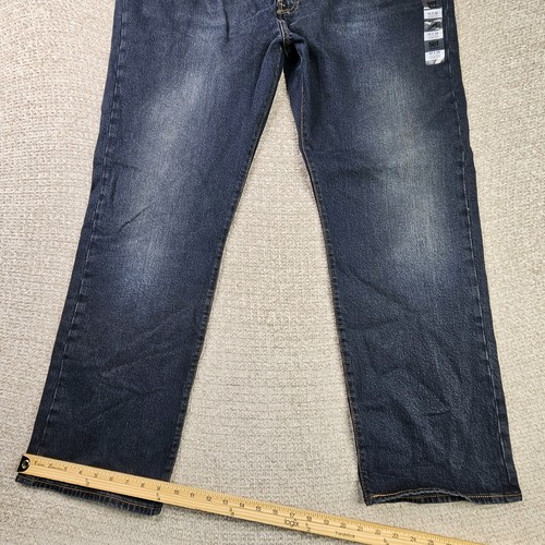Levis Jeans Mens 42x32 501 Straight Button Fly Stretch Dark Denim - Picture 16 of 23