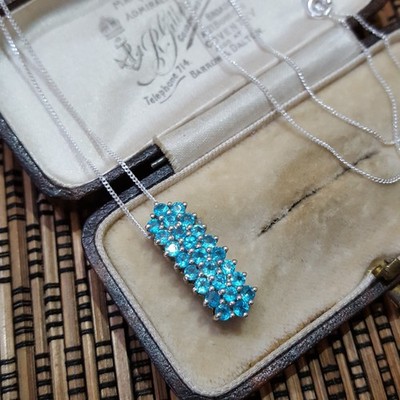 925 Sterling Silber Halskette, echte neonblaue Apatit Edelsteine Anhänger, 18''