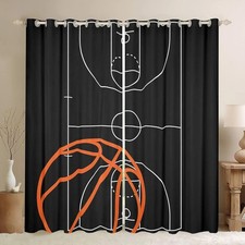 Basketball Court Print Window Curtains,Ball Sports Games Themed Window Drapes...