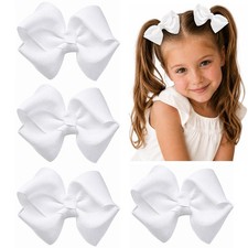Hair Bows for Girls, 4 Pack 3.5 Inch Grosgrain Ribbon White Hair Bow Clips