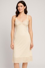 Vassarette Vintage Ivory Lace Full Slip Nylon Satin Nightgown Dress Size 32 M