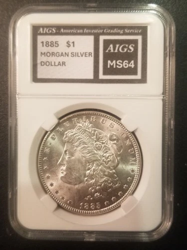 1885 morgan silver dollar AIGS certified MS64