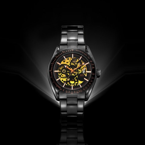 Kenneth Scott Men’s Mechanical Casual Watch | Black Dial, Black Case & Strap