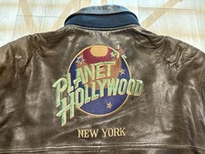 Vintage 90s Reversible Planet Hollywood New York Leather Jacket Bomber 2/3 XL