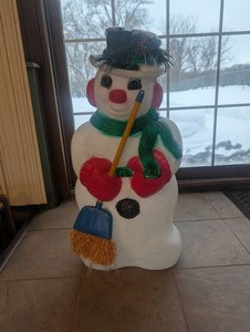 Vtg Snowman Blow Mold 30" Fiber Color Optic Christmas Winter Decoration Works