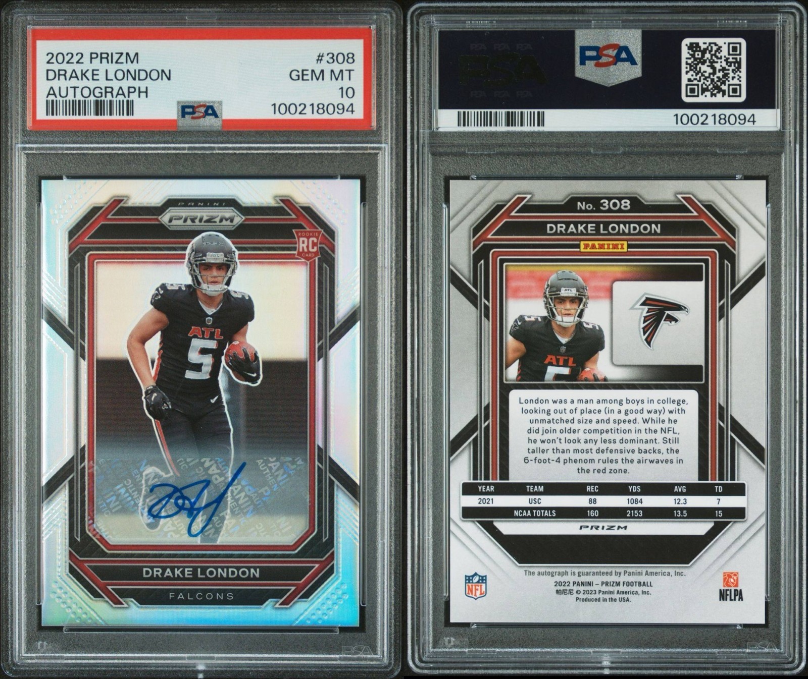 💎✍️PSA 10 GEM MT 2022 Panini Prizm DRAKE LONDON Silver Prizm Auto Falcons✍️💎 view 5