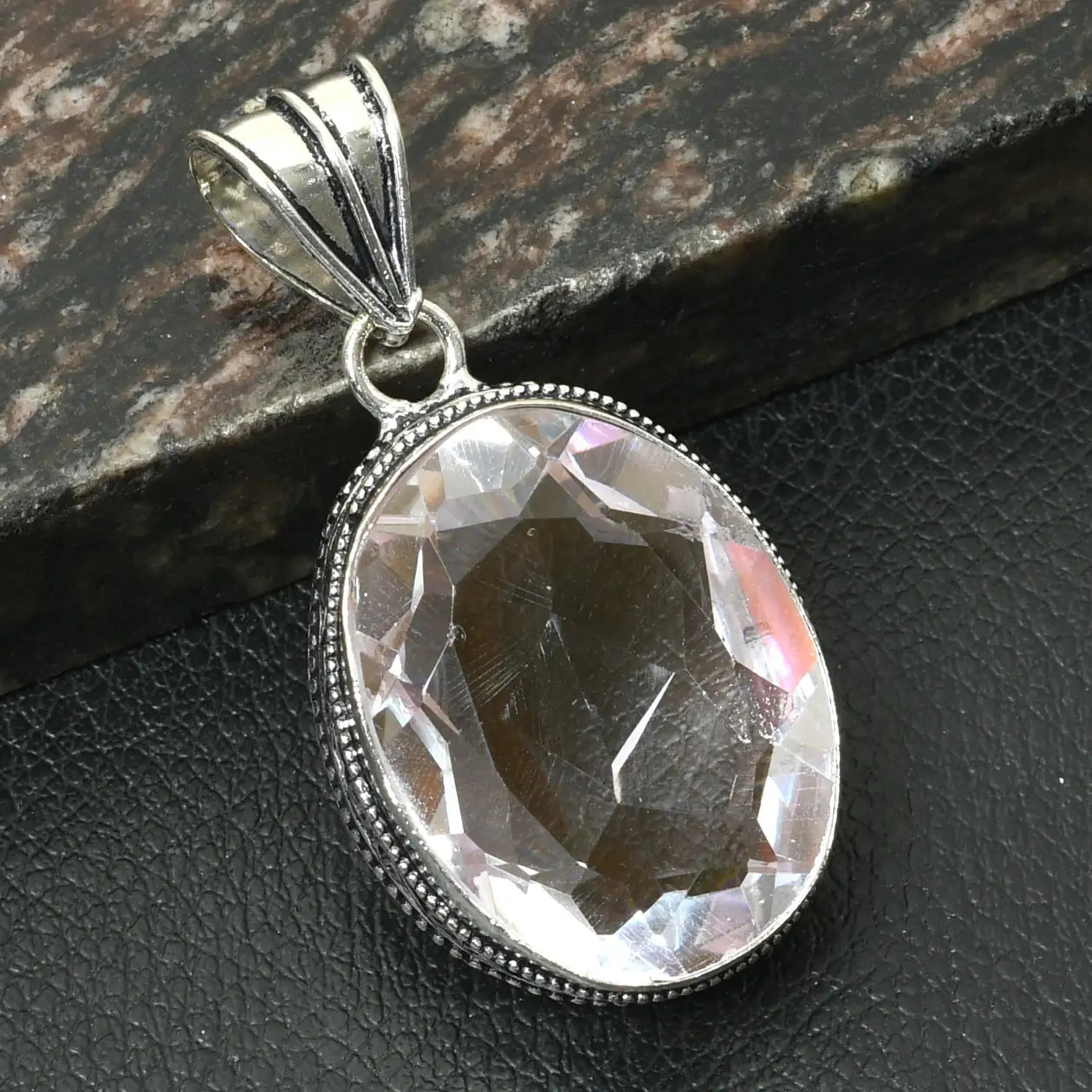 Pink Topaz Gemstone Ethnic Handmade Antique Design Pendant Jewelry 2.2