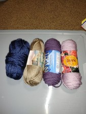 lot of 4 nako,titan,hometown lion yarn lite purple,dark purple ,beige,dark blue