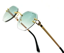 Men Sunglasses Trendy Gold Frame Green Pink Lens Retro Classy Street Wear Model