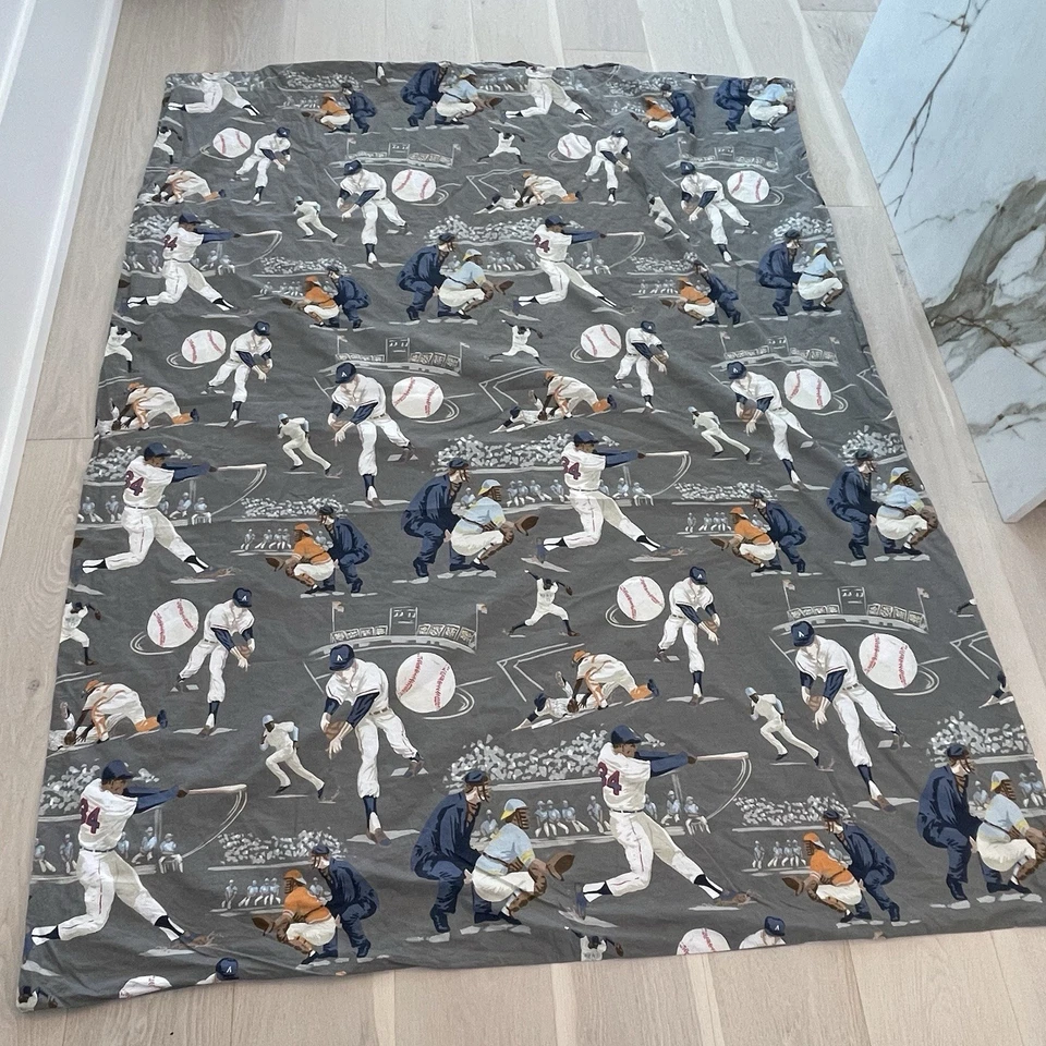 Funda nórdica doble Pottery Barn niños jugador de béisbol 100 % algodón orgánico usada en excelente estado deportiva Foto 3 de 4