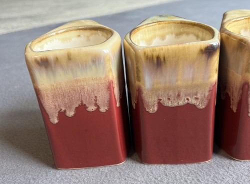 RODOLFO PADILLA Stoneware Mugs Red Beige Drip Glaze Set 6 & Stand MCM Southwest - Picture 17 of 24