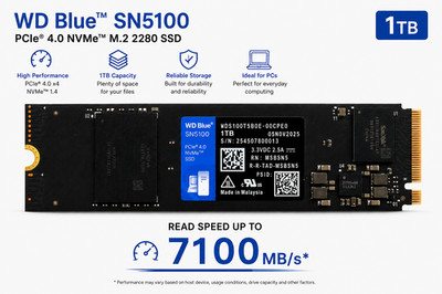 WD Blue SN5100 1TB NVMe SSD M.2 2280 PCIe Gen 4.0 Internal Solid State