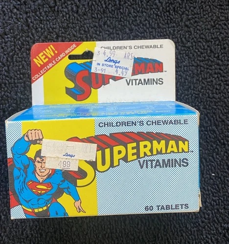 Vintage Superman Children’s Chewable Vitamins with DC Comic Card