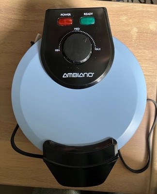 Waffle Maker: AMBIANO Electric Belgian, Round  7'' Nonstick New without Box. Blue