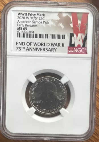 2020-W American Samoa Bat Quarter,V75 Privy,NGC MS-65 Early Release,V-DAY Holder