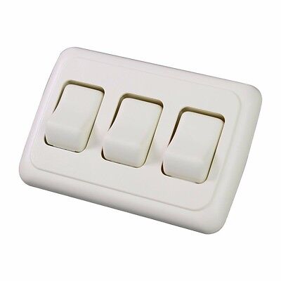 Triple 3 Gang On Off 12v Almond Light Switch Rv Camper Trailer Marine Boat 12 V Ebay