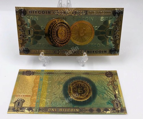 Colourful Gold Foil ONE BITCOIN plastic Anti-Fake BTC banknotes for collection - Picture 6 of 6