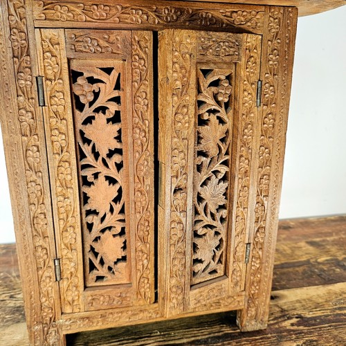Vintage Indian Carved Teak Folding Table with Cabinet 14.5"L x 14.5"W x 16"H - Picture 10 of 20
