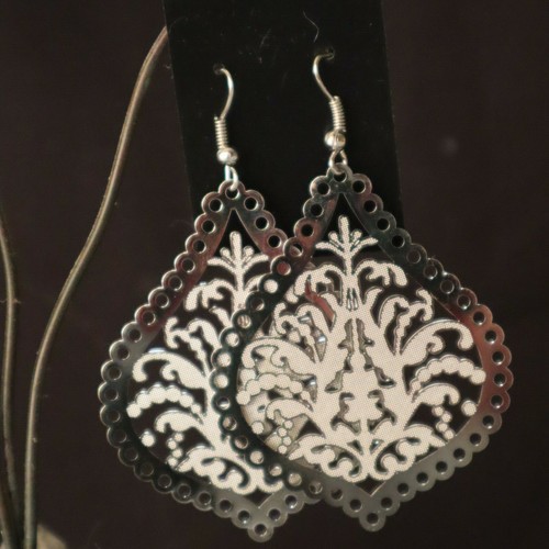 Silver Filigree Teardrop Dangle Earrings Moroccan Style - Picture 2 of 2