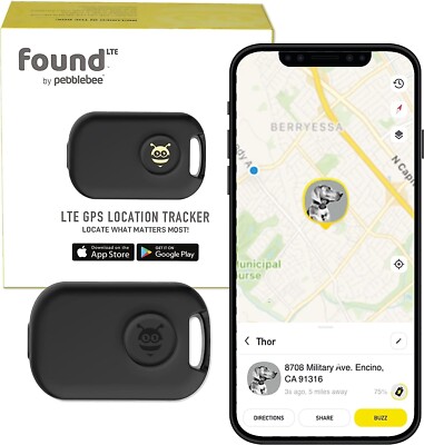 Pebblebee Found LTE Cellular GPS Location Pet Tracker - BLACK - Free Shipping