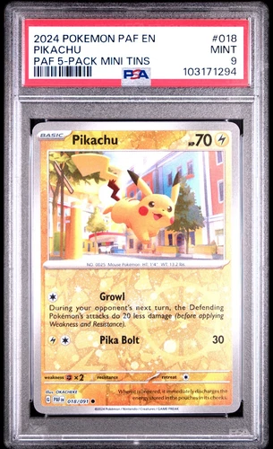 Pokemon Paldean Fates Mini Tins 018/091 Pikachu Cosmos Reverse - PSA 9 - Mint
