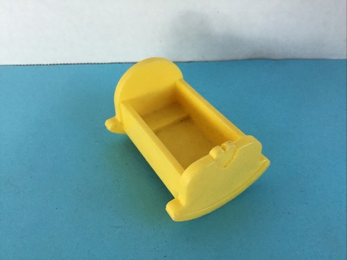 Vintage Fisher Price Little People Yellow Baby Cradle Rocker Nursery Toy 1972