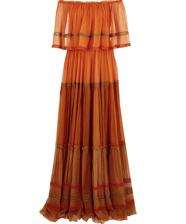 Genuine ALBERTA FERRETTI Burnt Orange Tiered Silk Dress RRP £2700 US 2 UK 6 NEW