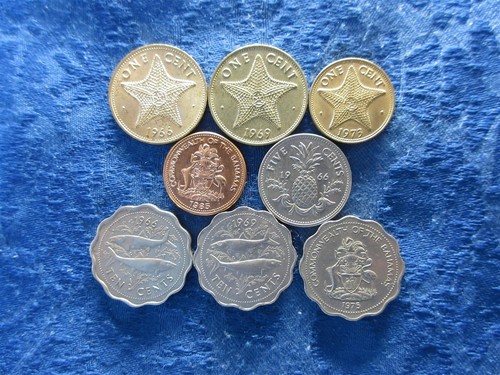 BAHAMAS 1 CENT 1966, 1969, 1973, 1985, 5CENTS 1966, 10CENTS 1966, 1969, 1975(8)