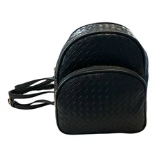 Black Woven Mini Backpack With Gold Zippers