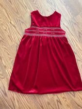 Vintage Red Soft Velour Girls Smocked Dress/Jumper Size 6X