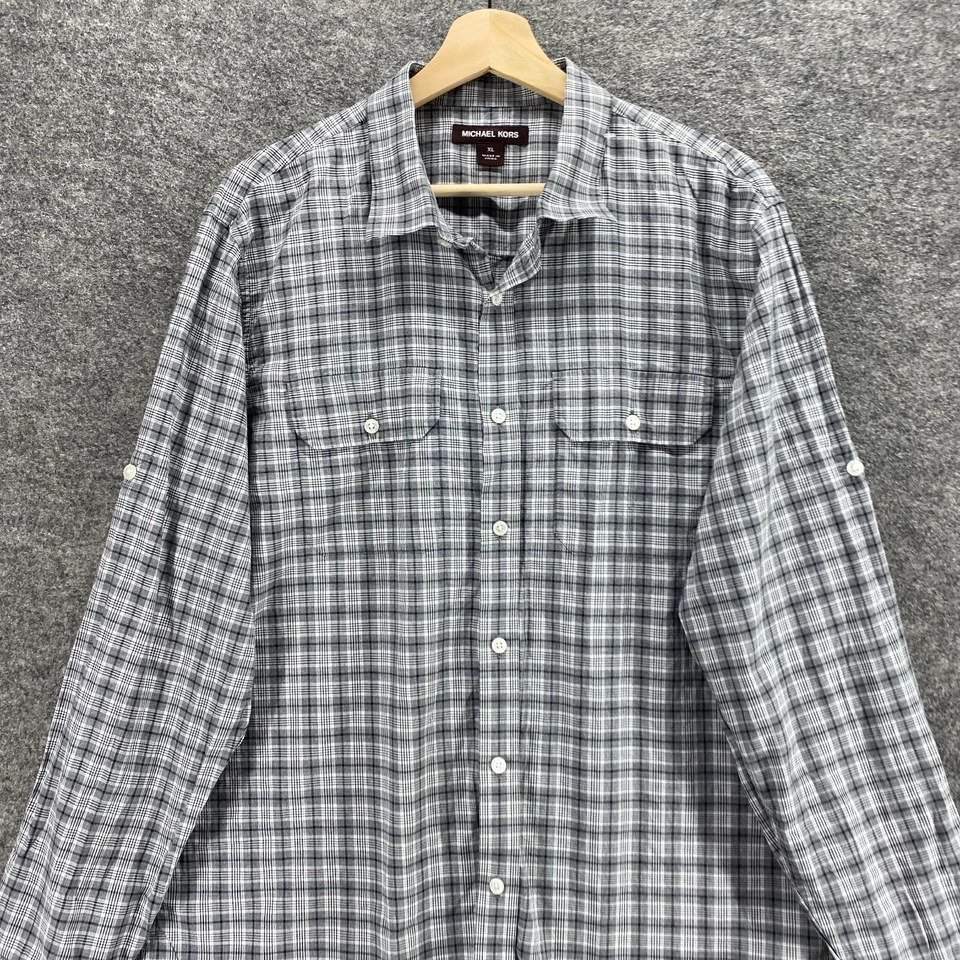 Рубашка мужская Michael Kors XL серая клетчатая с воротником на пуговицах с длинным рукавом хлопок - Изображение 3 из 4