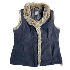 J. Jill Bodywarmer Gilet Vest Size S Sleeveless Faux Fur Trim Cotton Blend Boho