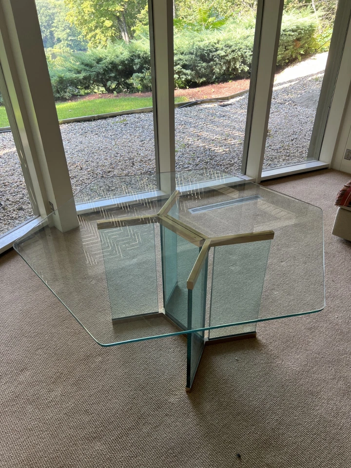 MESA DE COMEDOR MODERNA DE MEDIADOS DE SIGLO LEON / IRVIN ROSEN para Pace escultural VIDRIO CORTADO Foto 3 de 4