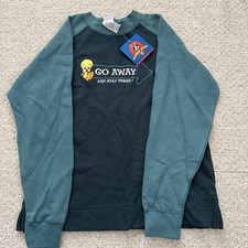 Vintage New 90s Looney Tunes Tweety Bird Sweatshirt Go Away Sz S Green