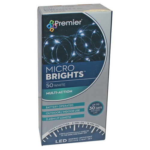 Christmas 50 Micro Brights Battery Timer LED Lights Indoor/Outdoor - White - Picture 3 of 7